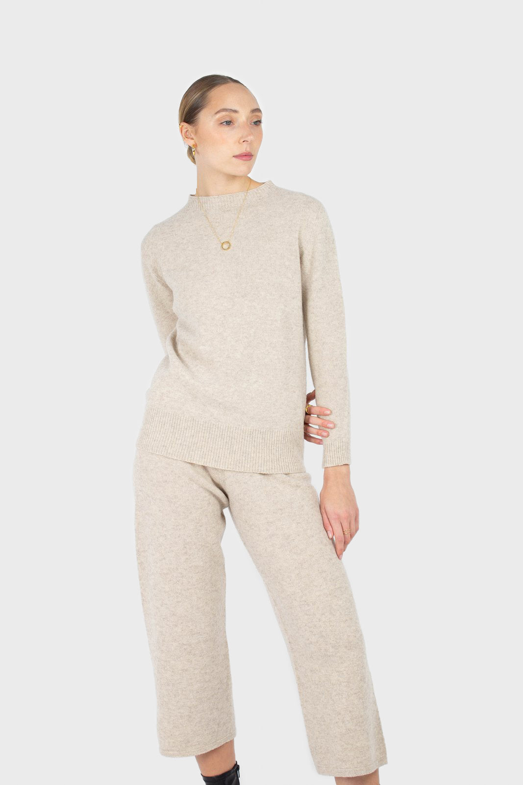 Ivory cashmere wool blend knit top