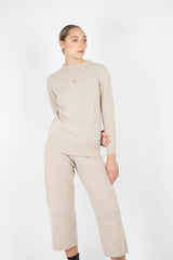 Ivory cashmere wool blend knit trousers