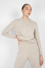 Ivory cashmere wool blend knit trousers