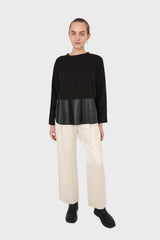 Black vegan leather contrast hem top