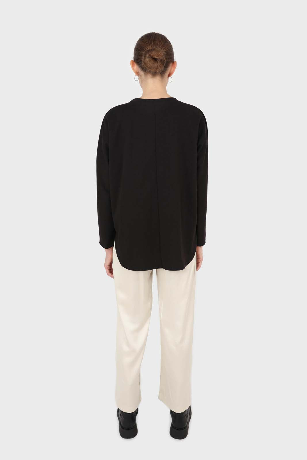 Black vegan leather contrast hem top