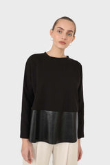 Black vegan leather contrast hem top