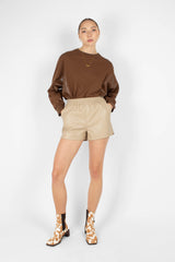 Brown vegan leather contrast panel sweatshirt