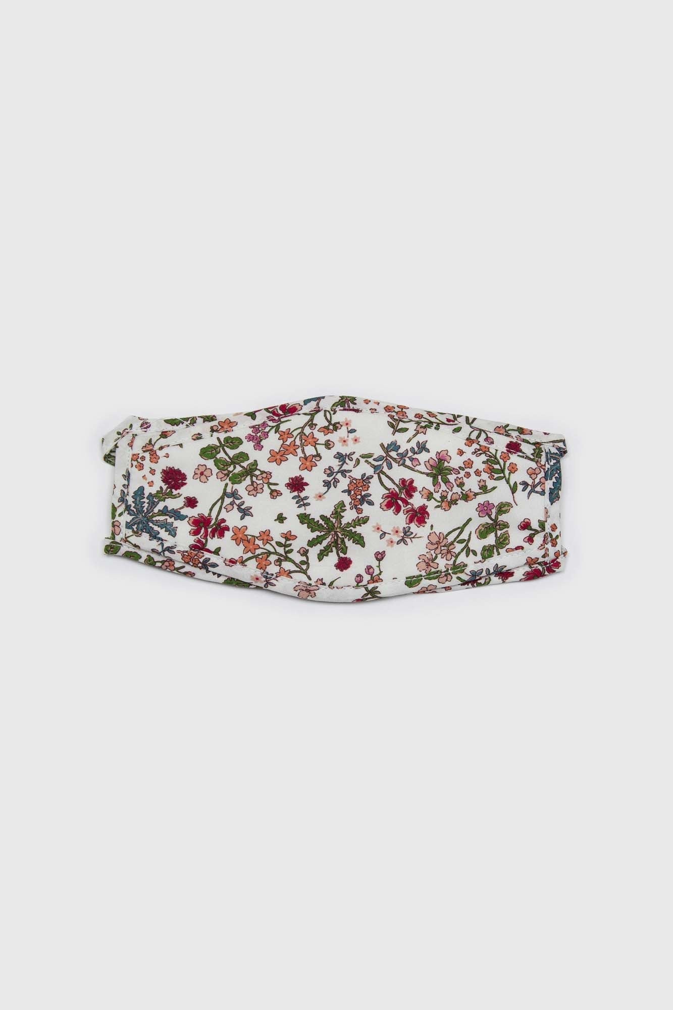 White and red multi floral pure cotton face mask