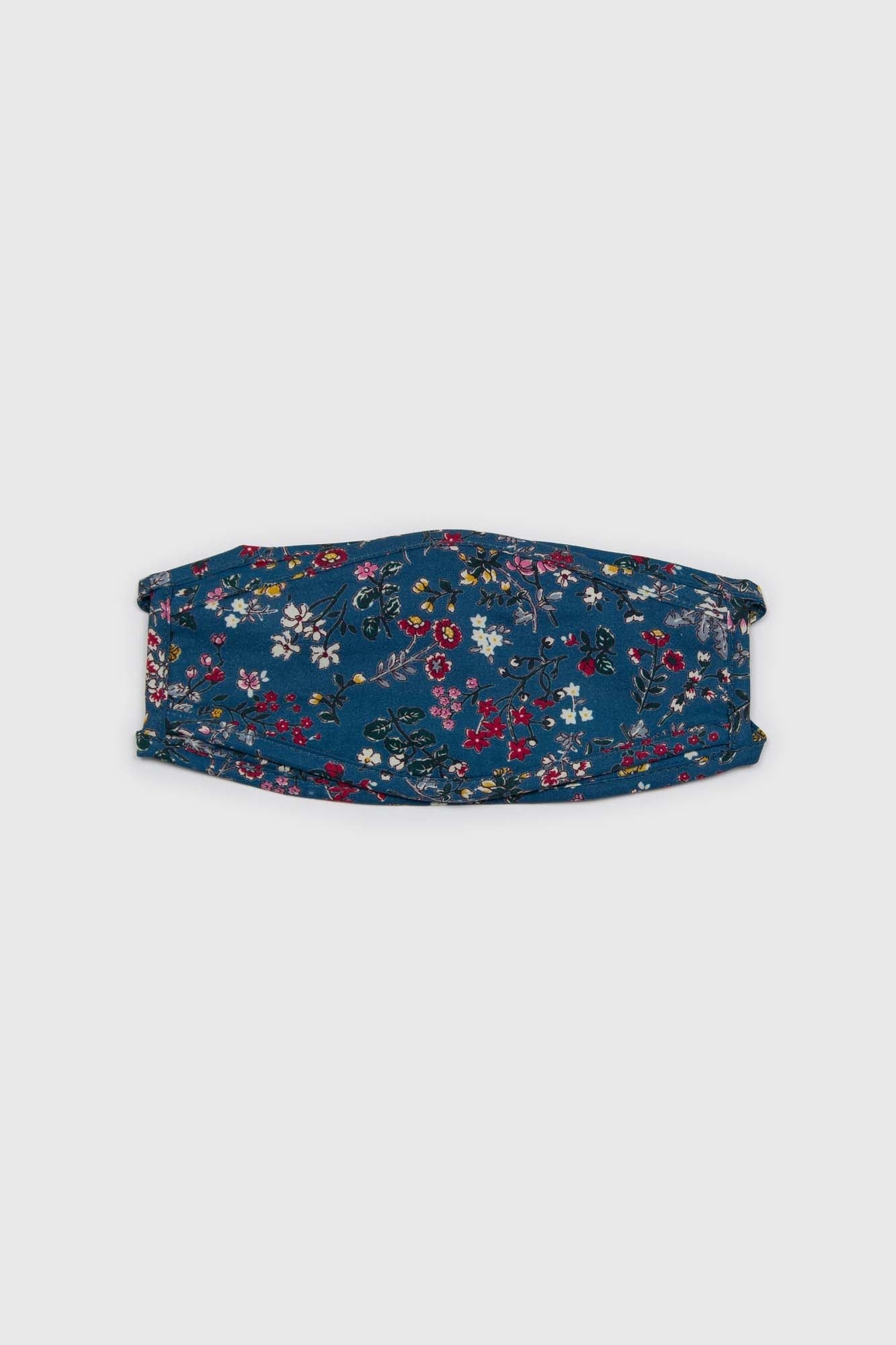 Blue and yellow multi floral pure cotton face mask