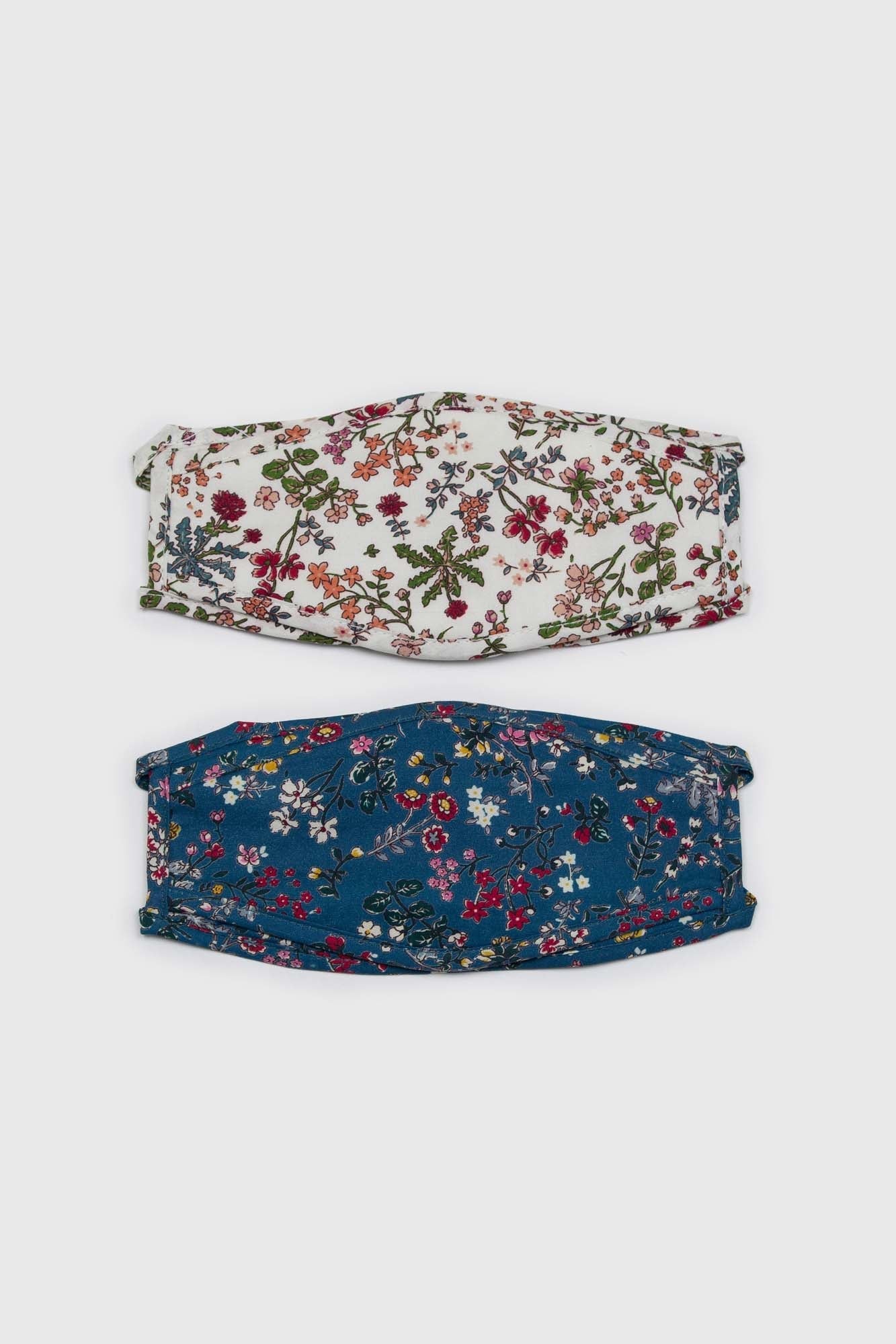 Blue and yellow multi floral pure cotton face mask
