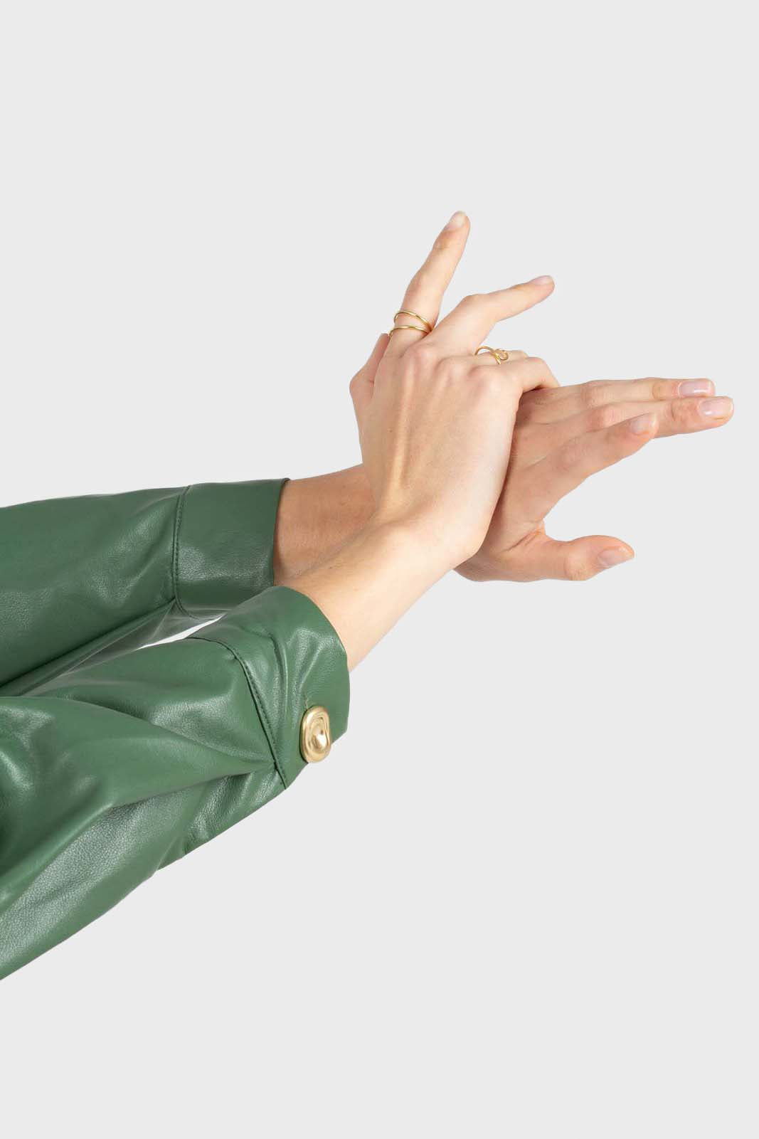 Green gold button vegan leather shirt