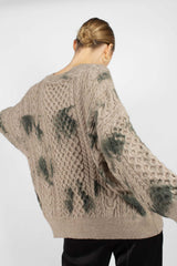 Beige and khaki tie dye V neck jumper