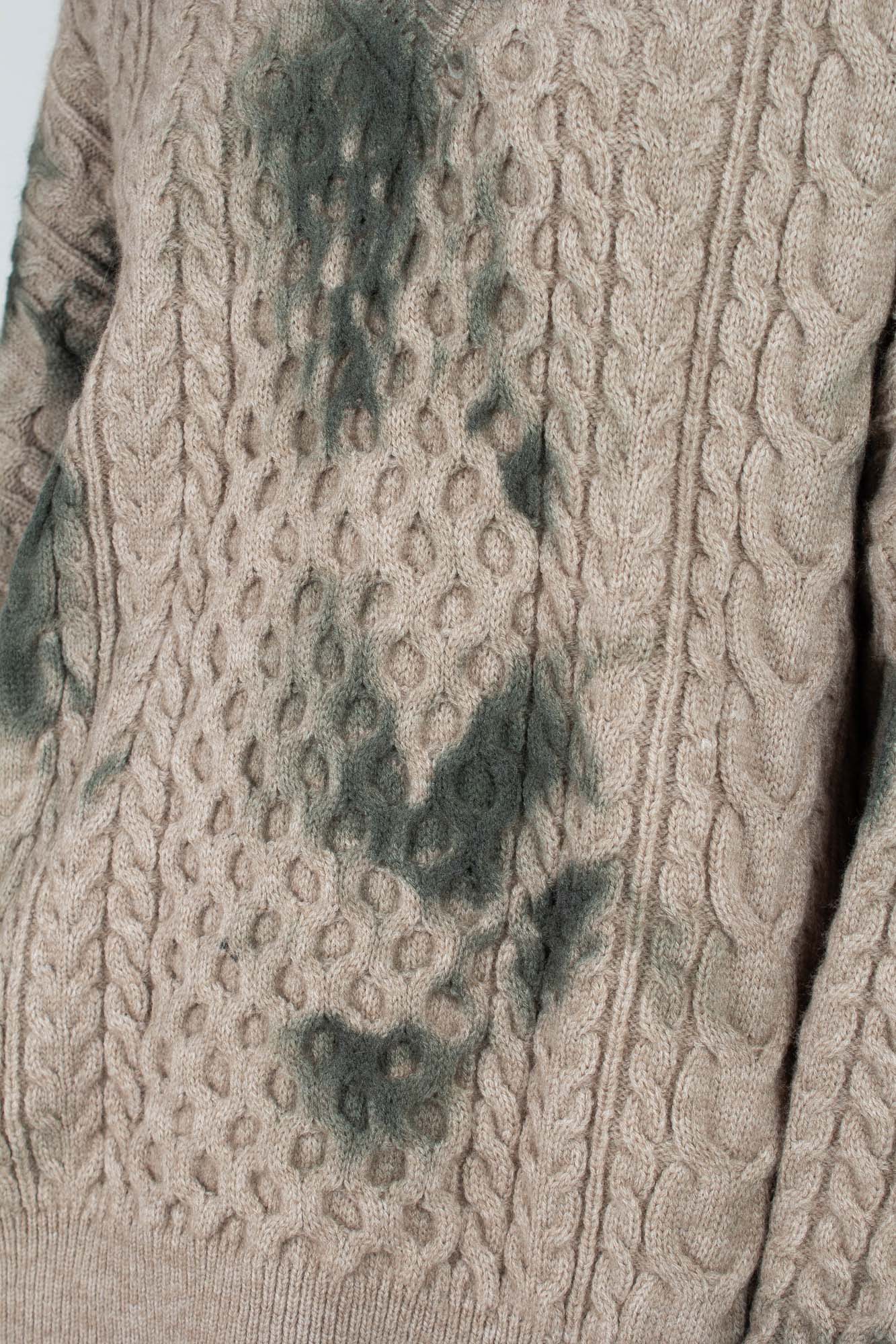 Beige and khaki tie dye V neck jumper