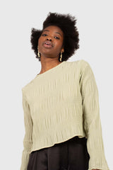 Mint tiered wrinkle long sleeved blouse