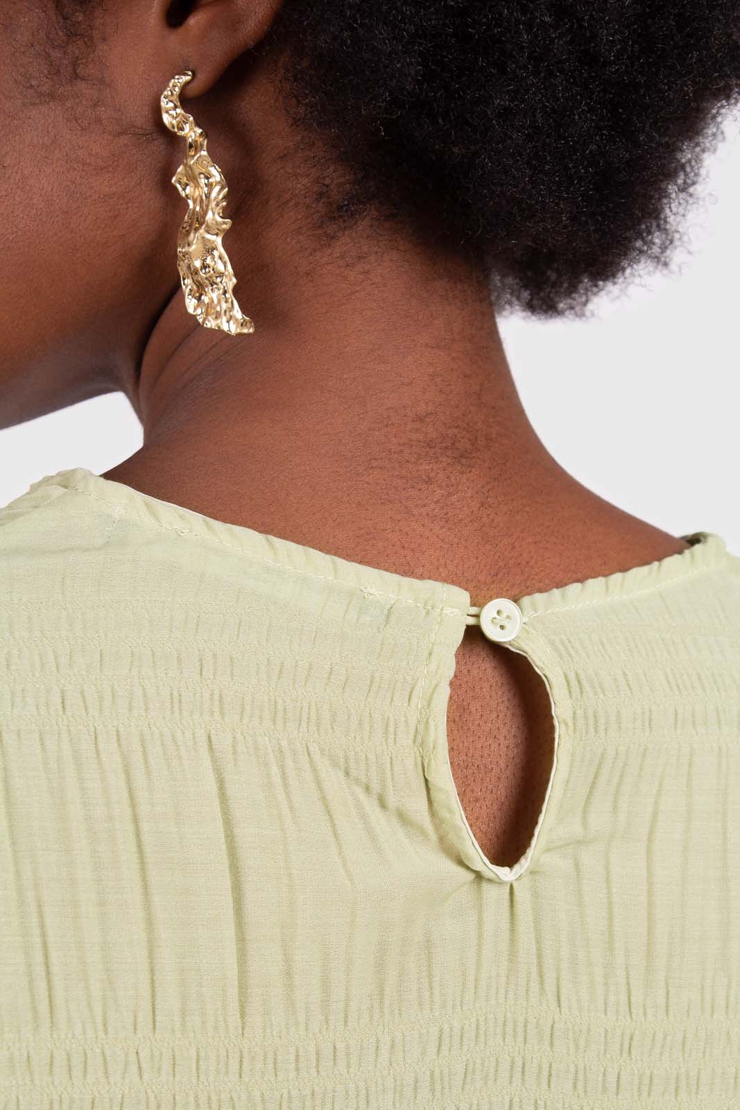 Mint tiered wrinkle long sleeved blouse