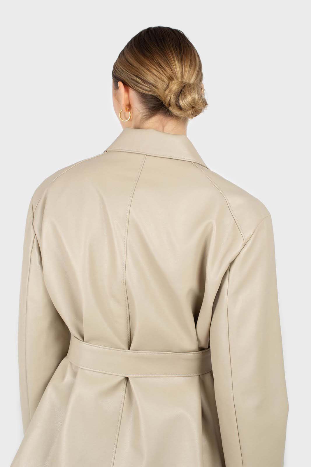 Light beige vegan leather belted jacket