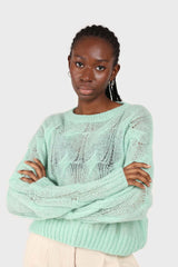 Mint loose cable knit crew neck jumper