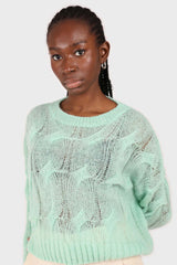Mint loose cable knit crew neck jumper