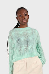 Mint loose cable knit crew neck jumper