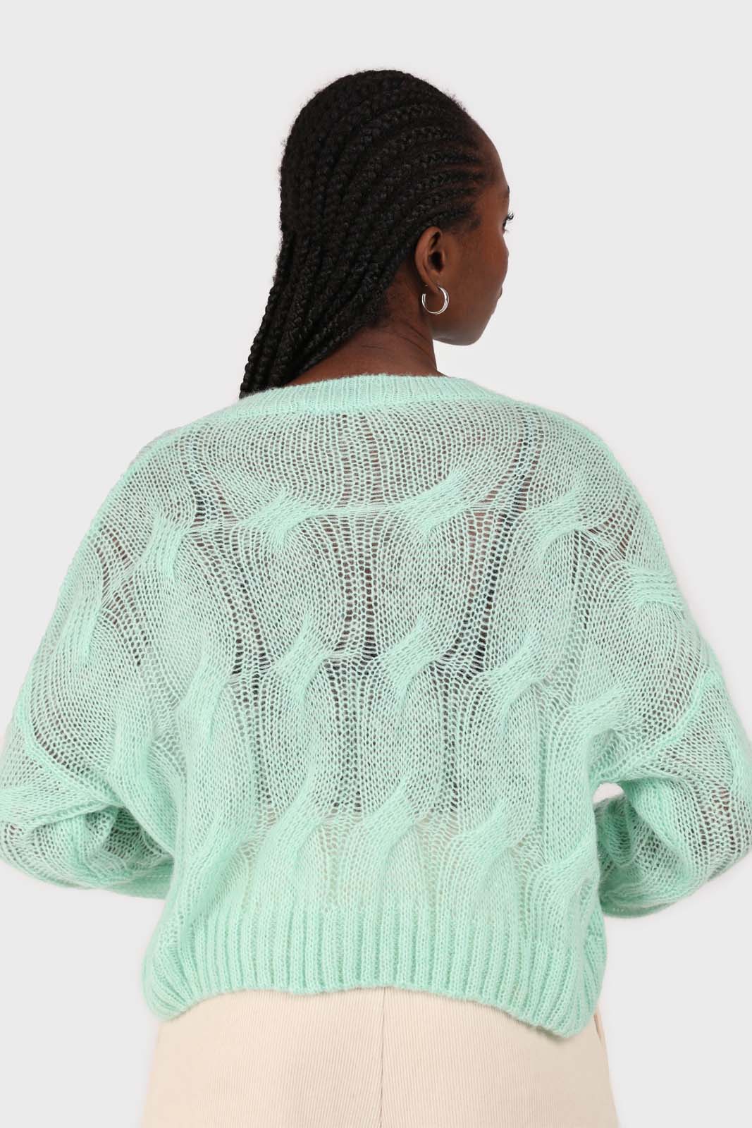 Mint loose cable knit crew neck jumper