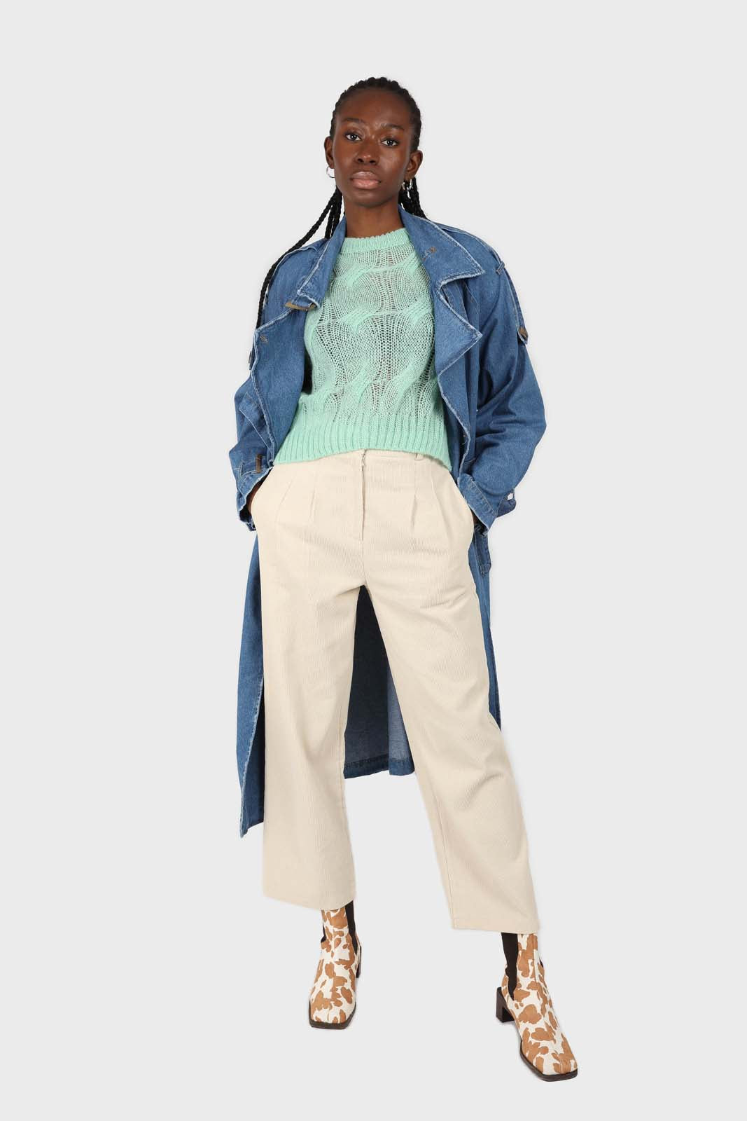 Mint loose cable knit crew neck jumper