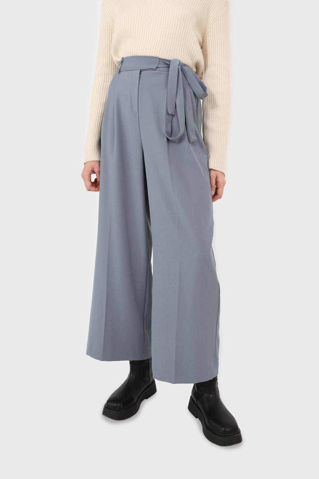 Blue soft belted loose fit trousers