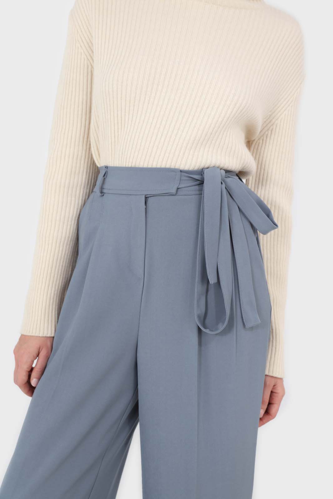 Blue soft belted loose fit trousers