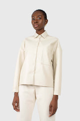 Cream vegan leather oversized shirt jacket