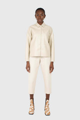 Cream vegan leather oversized shirt jacket