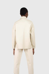 Cream vegan leather oversized shirt jacket
