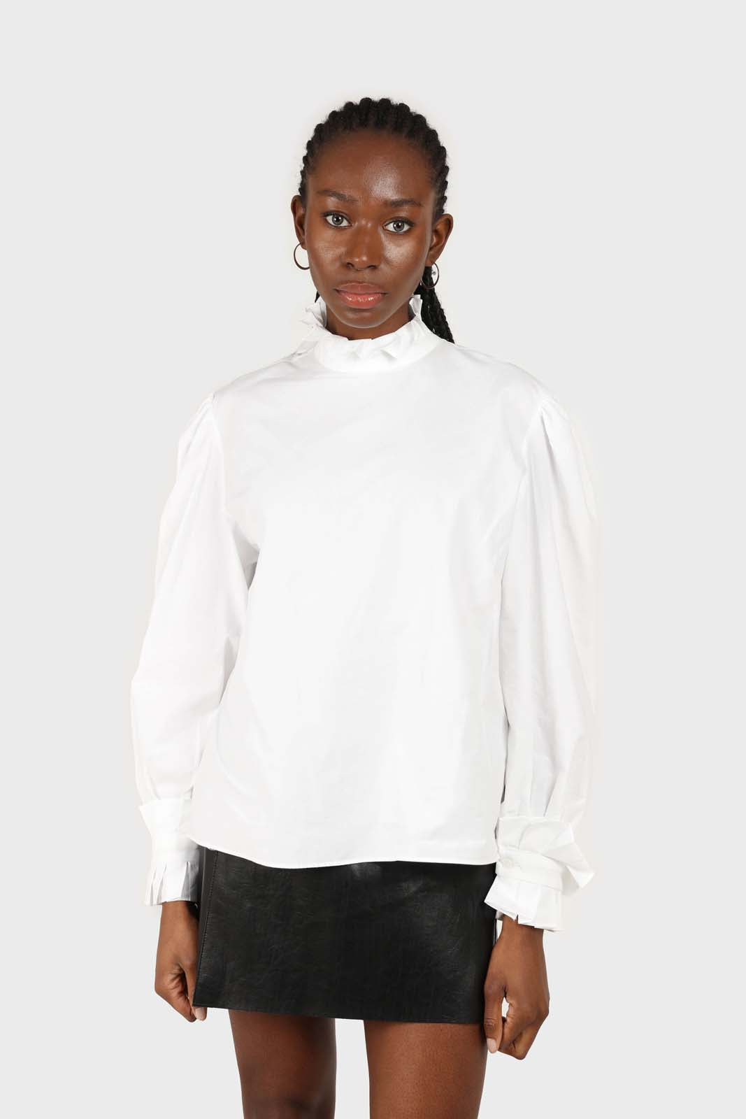 Ivory pleated trim loose fit cotton blouse