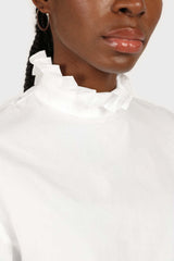 Ivory pleated trim loose fit cotton blouse