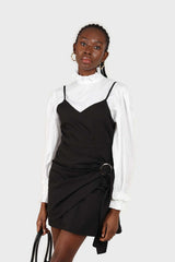 Ivory pleated trim loose fit cotton blouse
