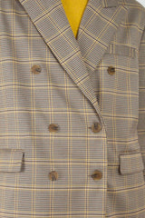 Beige and yellow houndstooth checked oversized blazer