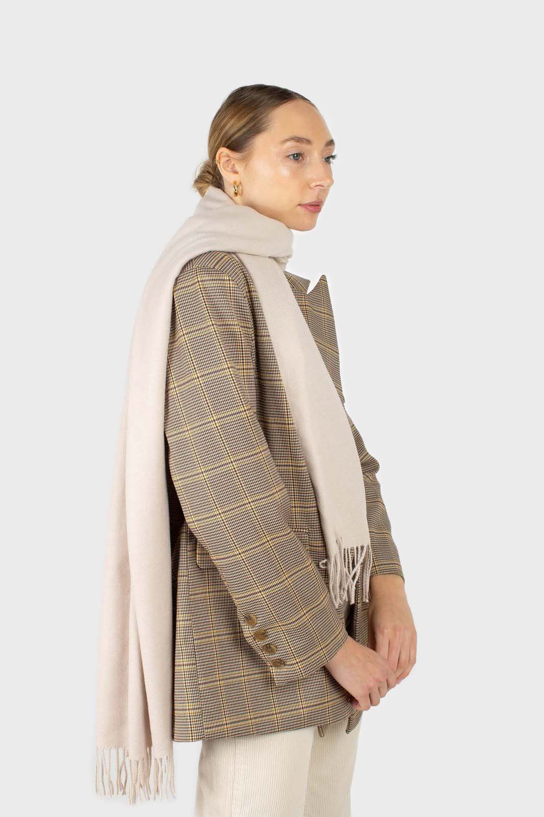 Beige and yellow houndstooth checked oversized blazer