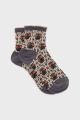 Grey and orange cherry textured socks