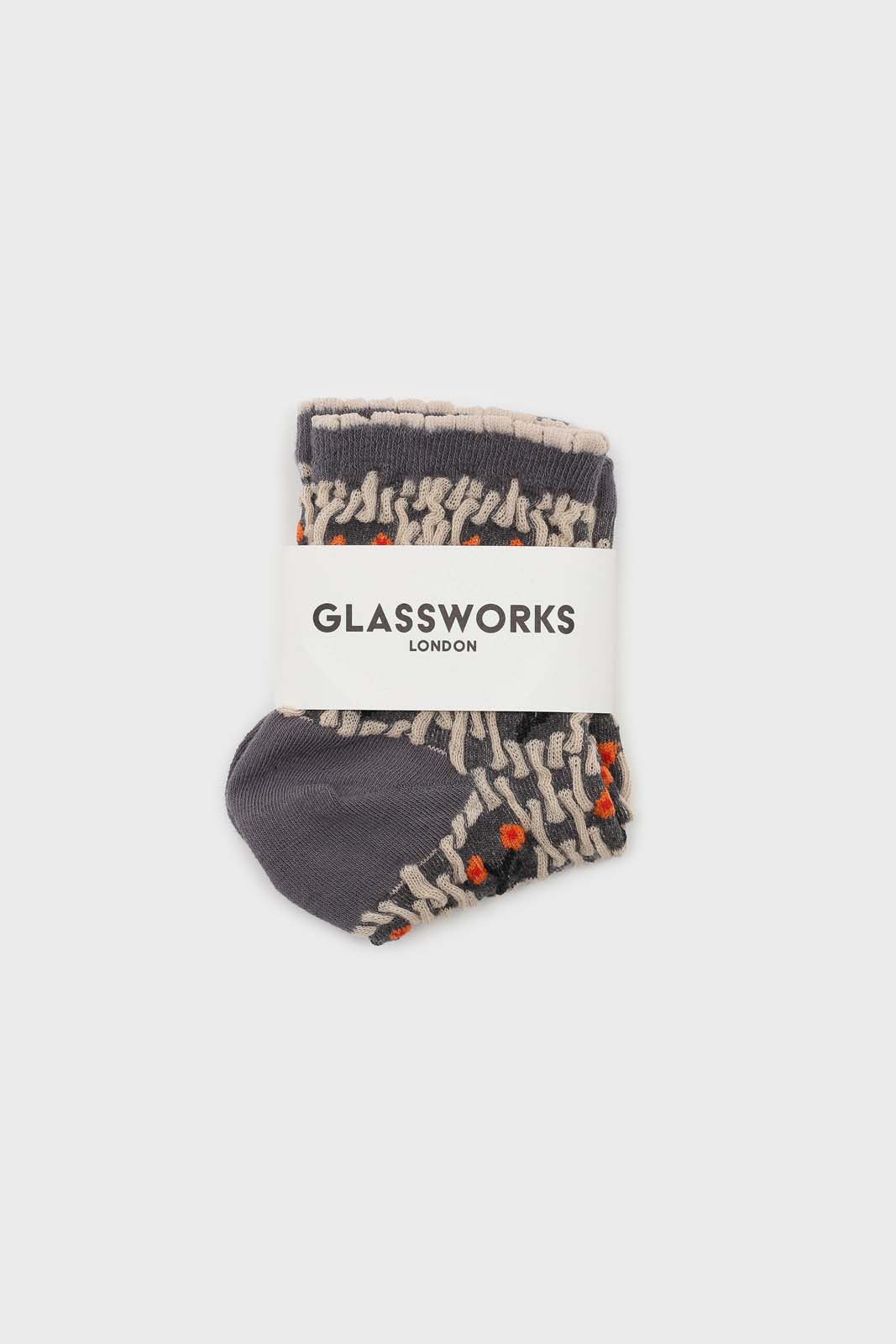 Grey and orange cherry textured socks
