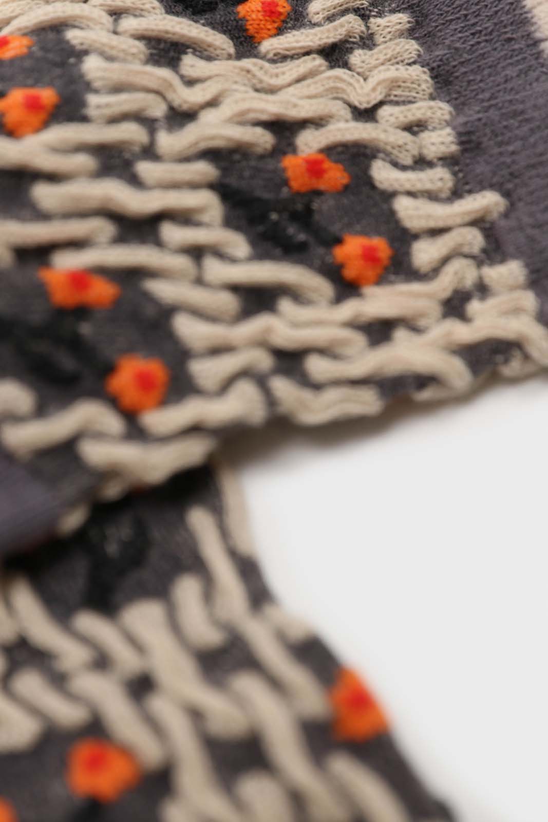 Grey and orange cherry textured socks