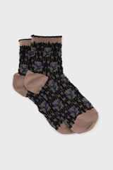 Beige and blue cherry textured socks