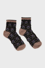 Beige and blue cherry textured socks