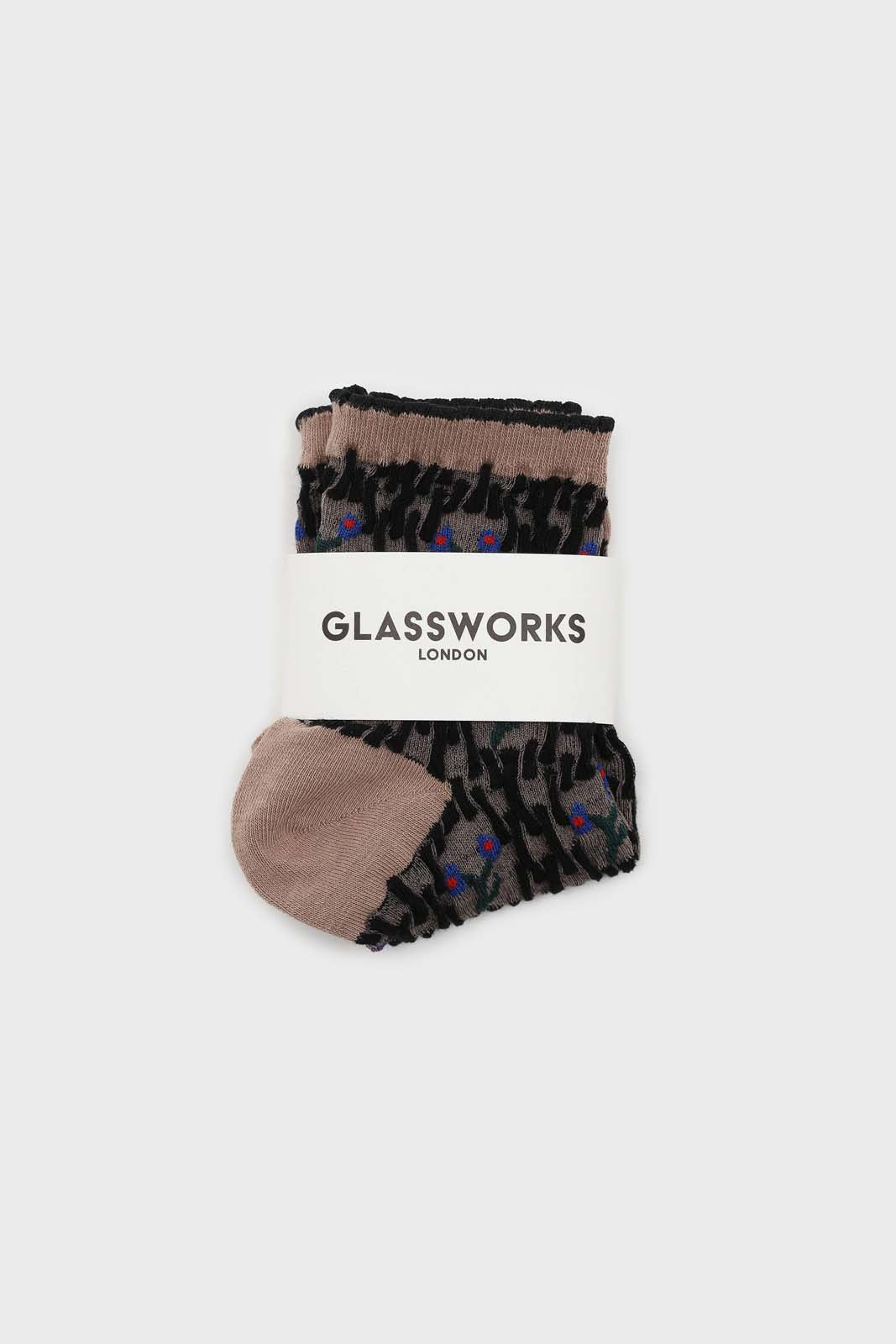 Beige and blue cherry textured socks