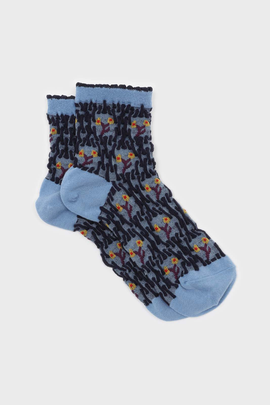 Blue and yellow cherry textured socks