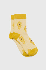 Yellow jacquard flower socks