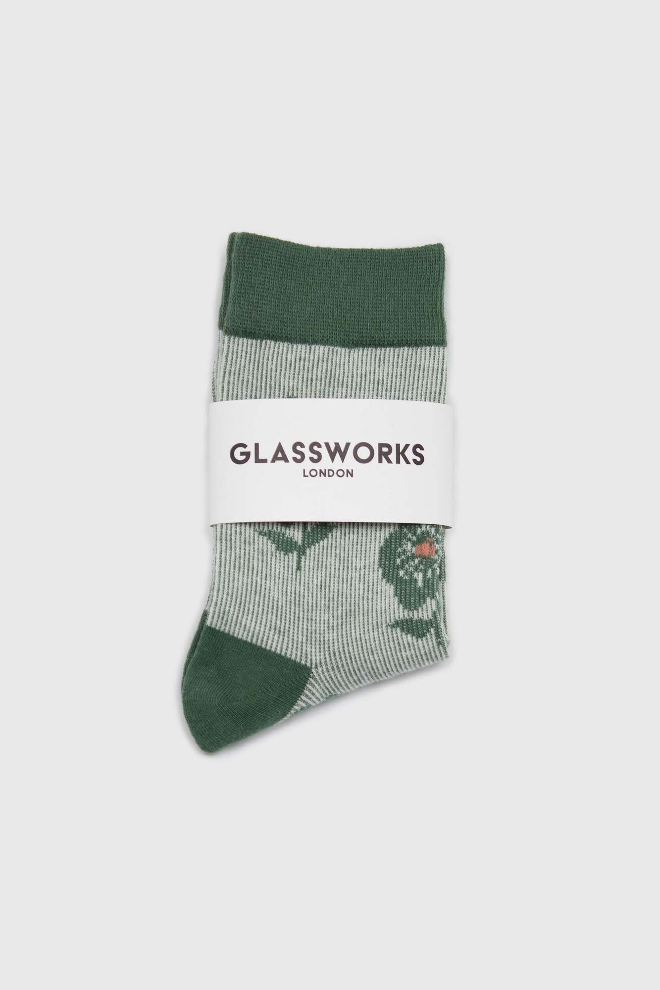 Green jacquard flower socks