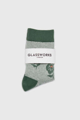 Green jacquard flower socks