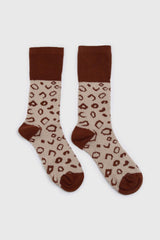Beige and brown leopard outline socks