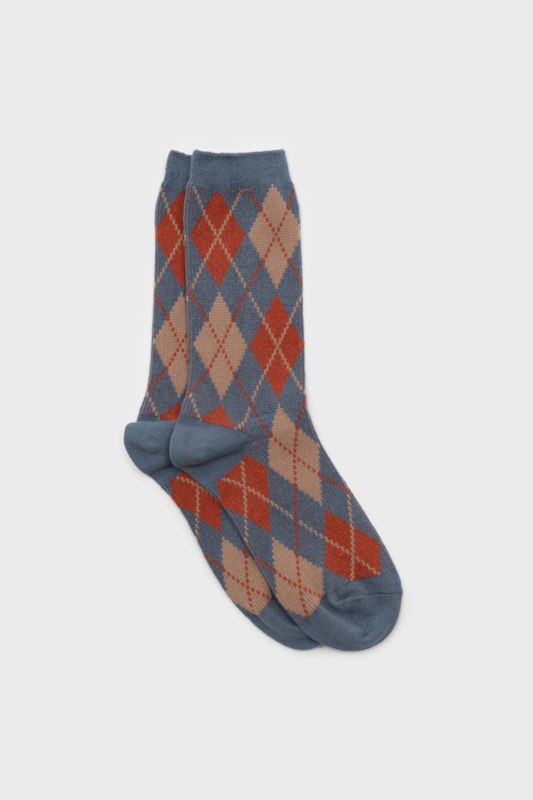 Blue orange and beige argyle socks