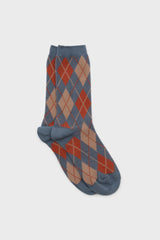 Blue orange and beige argyle socks