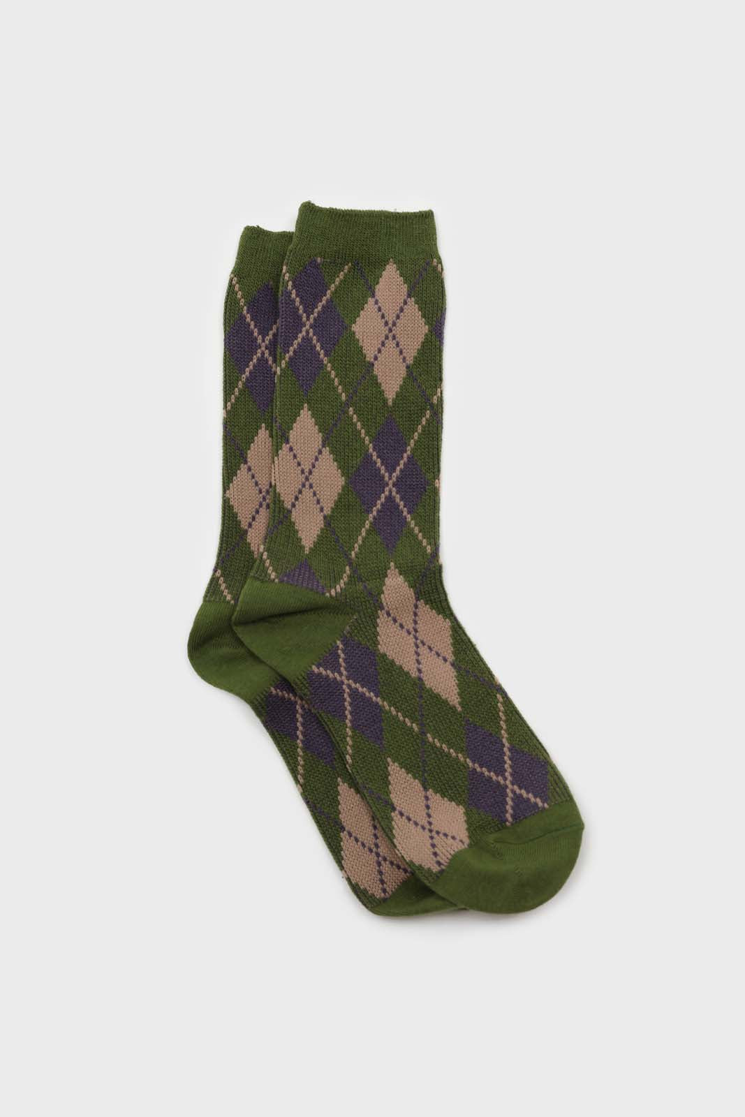 Khaki blue and beige argyle socks