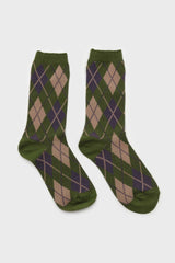 Khaki blue and beige argyle socks