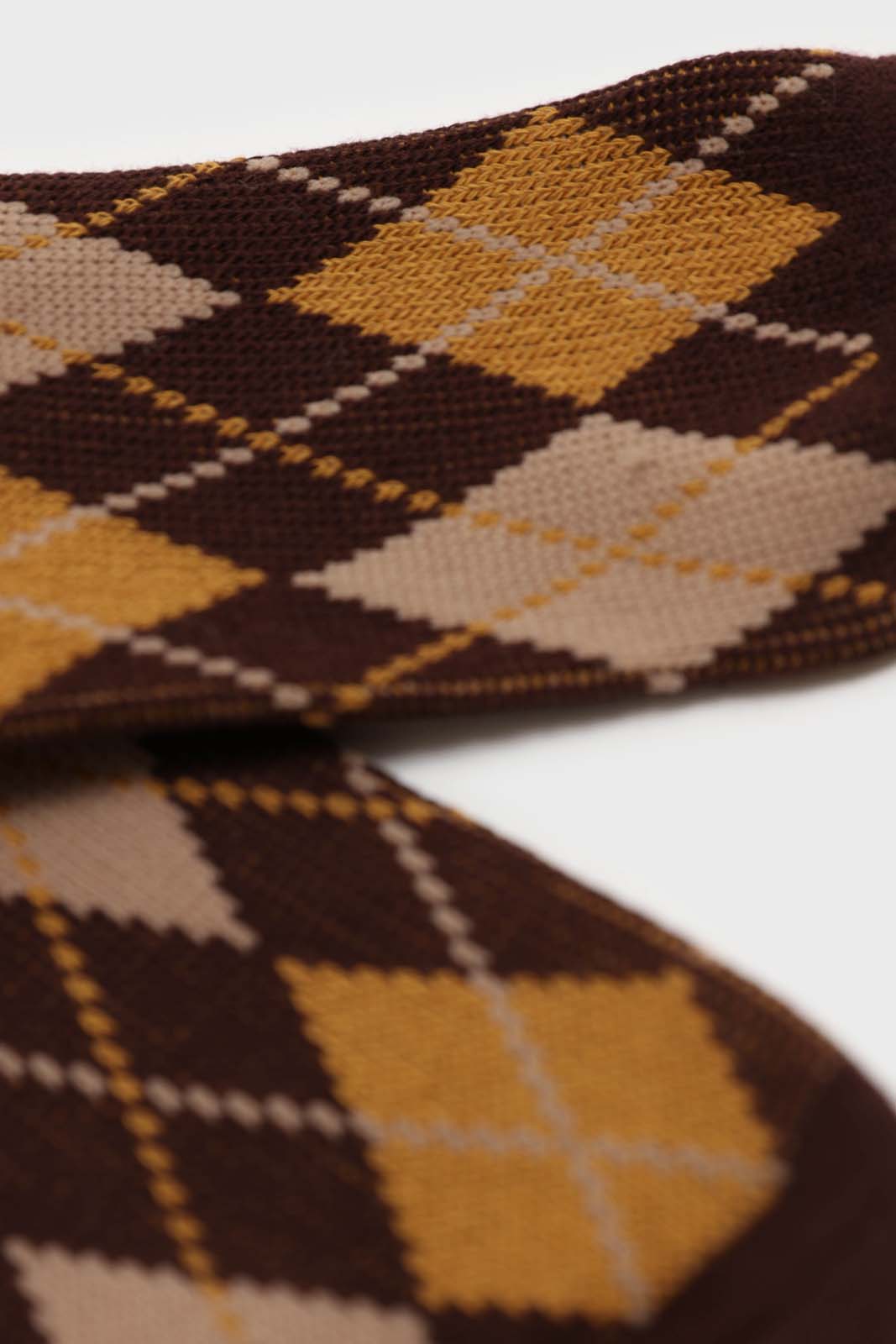 Brown yellow and beige argyle socks