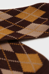 Brown yellow and beige argyle socks