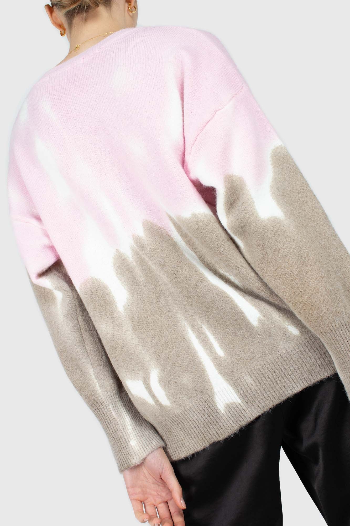 Pink and grey tie dye colorblock jumper