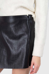 Black vegan leather cross front mini skirt